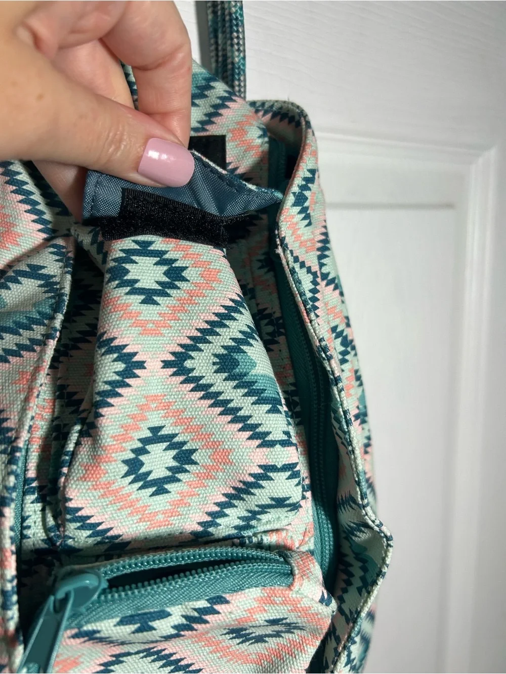 KAVU Rope Bag Sunset Diamond Teal Pink Aztec Sling Bag
